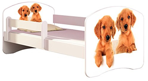 Kinderbett Jugendbett mit einer Schublade und Matratze Weiß ACMA II 140 160 180 40 Design (140x70 cm, 39 Welpen)