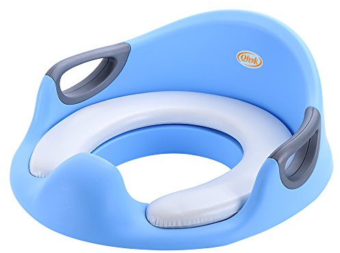 QHYK Toiletten-Training-Sitz, Toiletten Sitz für Kinder, passt auf runde und ovalen Toiletten, gepolsterte Sitzfläche, mit Spritzschutz, sichere rutschfeste Toilettentrainer, blau