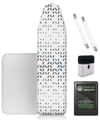 Simplysmooth Housse De Table A Repasser 150x50 Convient Aux Fers A Vapeur - Fabriquee dans L'UE avec Tendeurs, Enrouleur de Cordon, Toile A Repasser + E-Book - Repassage Rapide