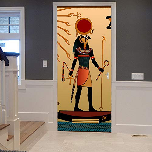 A.Monamour Türtapete Selbstklebend Türfolie Türposter 3D Alter Gott Sun Ra Alter Ägyptischer Glaubens Ikone Traditioneller Druck Vinyl Folie Türdeko Tapete Wandbild Türaufkleber Türtattoo 77 x 200 cm