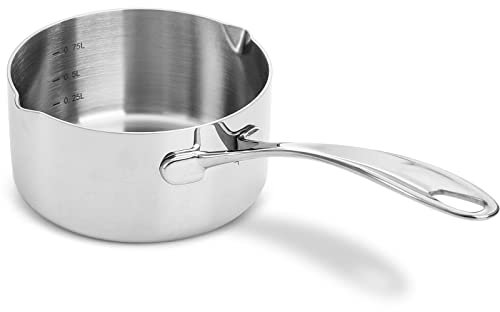 ZOOFOX 18/8 Stainless Steel Butter Warmer Pan, 750ml/25 oz Milk Warmer Pot, Sauce Pan with Double Pouring, Small Cookware for Melting Butter, Chocolate, Heating Milk