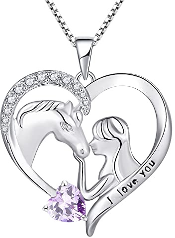 YL Pferd Halskette 925 Sterling Silber Gravur I love you Pferdeherz Anhänger Schmuck für Frauen Freundin