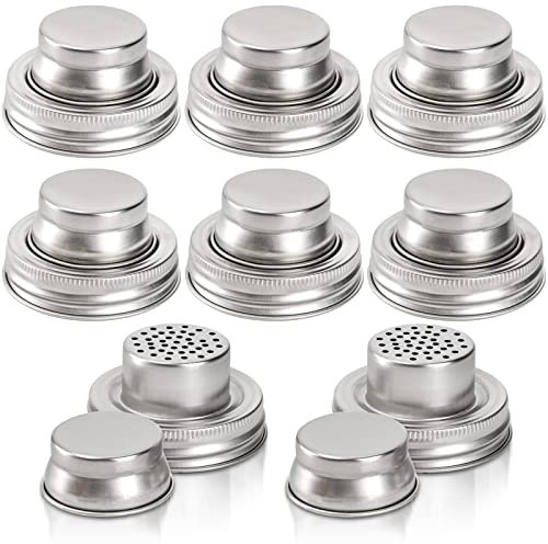 Lyellfe 8 Pack Mason Jar Shaker Lids, Stainless Steel Shaker Lids for Mason Jars, Mason Jar Spice Lid with Silicone Seal for Regular Mouth Jar (Jar Not Included)