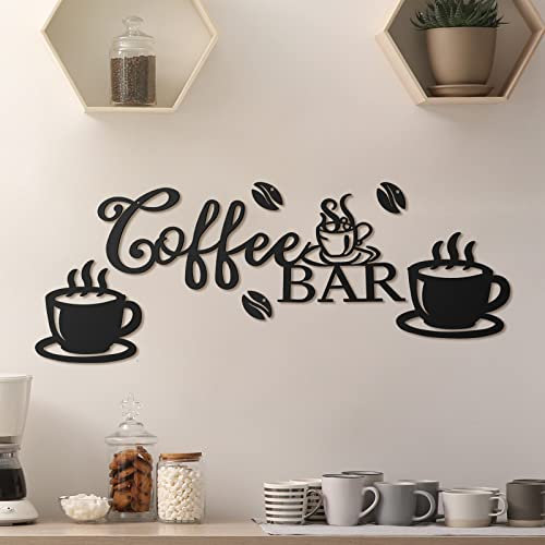 Ferraycle Rustic Metal Coffee Bar Signs - Wall Hanging Decor - Coffee Bar, Bean and Cup Style - Kitchen, Office, Home