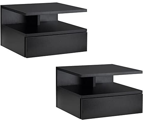 HOMCOM Lot de 2 Tables de Chevet murales - Lot de 2 Tables de Nuit - tiroir Coulissant, Niche, Plateau - Panneaux Particules Noir