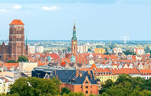 LHJOYSP Puzzles für Erwachsene Puzzel 1000 Teile City Sky Roof Polen Windmühlenturm Marienkirche in Danzig 75x50cm