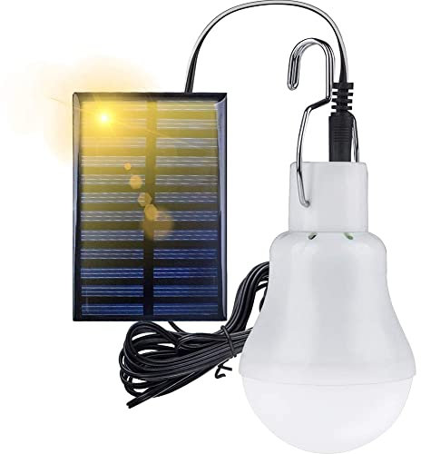 NA Ampoule LED à énergie solaire pour abri de jardin, jardin, lampe portable pour intérieur, bureau, cuisine, lecture avec panneau solaire pour randonnée, camping, tente de pêche