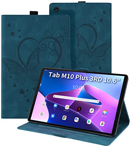 Auslbin Coque pour Lenovo Tab M10 Plus 3rd Gen 2022 10.6 Pouces Housse Papillon Modèle de Cuir PU avec Fonction Support Étui de Protection Tablette pour Lenovo Tab M10 Plus 3ème Génération - Bleu