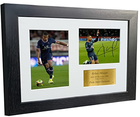 Kitbags & Lockers Photo dédicacée de Kylian Mbappé PSG Paris Saint Germain 30,5x20,3cm A4 Noir