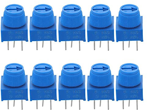 10 Pcs 10K Trim Potentiometer with Knob, Breadboard Potentiometer, Adjustable Resistor for Prototyping and Machine Use, Dark Blue, Plastic and Metal