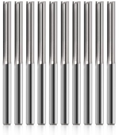 EU_HOZLY CNC Fraise 1/8 Fraise Droite 1/8 Tige Droite Rainure Fraise à Tige Fraise à 22mm CEL/45mm OAL pour MDF PVC Acrylique Panneaux de particules Bois 10pcs
