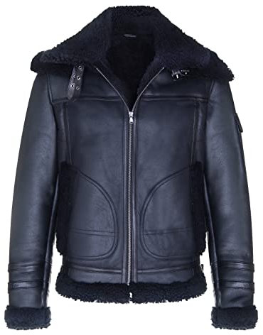 Infinity Leather Herren schwarze Lammfell Bomberjacke RAF B3 echtes Lammfell Leder Motorradfahrer