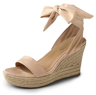DREAM PAIRS Womens Open Toe Espadrilles Wedges Tie Lace Up Cute Ankle Strap Platform Sandals Dressy Shoes,Size 7.5,Nude,SDPW2301W