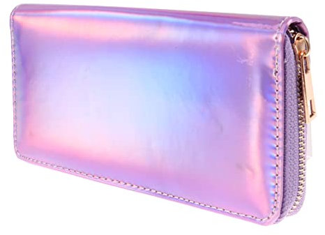 Lot de 2 Porte-Monnaie en avec Fermeture éclair pour Femme - Pochette holographique Fine pour téléphone - en polyuréthane irisé - pour Filles, Violet, Taille 1, Classique