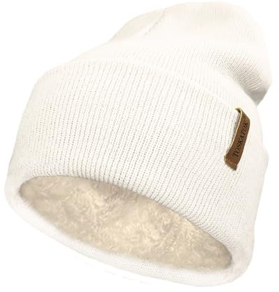 TOSKATOK Ladies Men's Unisex Classic Cuffed Soft Warm Winter Knitted Beanie Hat with Soft Thermal Teddy Fleece Liner