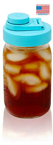 Brewing America Einmachglas-Krug mit Deckel – Kugelglas, 1 Quart (900 ml) mit blaugrüner breiter Öffnung, Einmachglas, Ausgießdeckel, für Smoothie, Boba-Becher, Sonnentee, Kaltkaffeeglas, 1 Stück