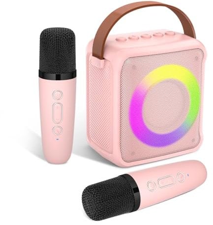 Ankuka Karaoke Toys for Kids & Adults with 2 Microphones, Portable Karaoke Machine with LED Light and Voice Changing Effects, Gifts for Age 3-18 Kids Boys Girls Families Birthday Party (Pink)