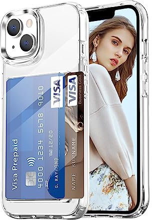 YEPO Card Slot Case for iPhone 13 Clear, TPU+PC Wallet Case Bag Cover with Card Slot Phone Case for iPhone 13 Holder Shockproof