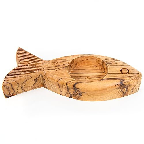 Logbuch-Verlag Fisch Kommunion Teelichthalter Olivenholz Christenfisch Symbol Geschenk Konfirmation 13 cm
