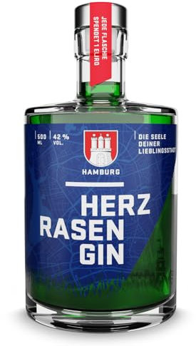 HERZRASEN GIN Hamburg Edition | Premium Dry Gin 42% Vol. |grüner Gin mit Hamburger Rasen | zitronig spritzig mit ausgewählten Zutaten I 0.5 l