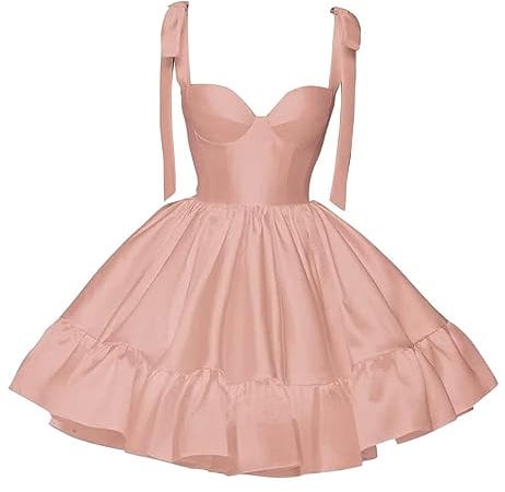 Robe de bal courte en satin pour adolescents avec bretelles spaghetti LNL0726, rose poudré, 46
