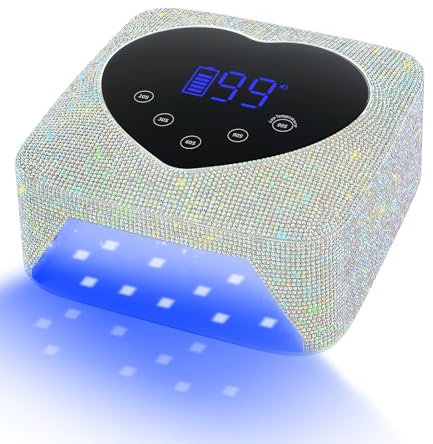 HUGMAPLE Lampada UV senza fili per unghie in gel 72W, ricaricabile Diamond LED Nail Dryer con 5 impostazioni timer, controllo touch e sensore automatico, lampada per polimerizzazione rapida della luce