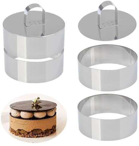 4 Emporte-pièces Ronds avec 2 Poussoir,Moule à Gâteau 10,5cm Cercle à Patisserie en Acier Inoxydable,Moules à Tartelettes Anneaux à Dessert Ronds,Anneau à Dessert Moule à Mousse pour Dessert Gâteau