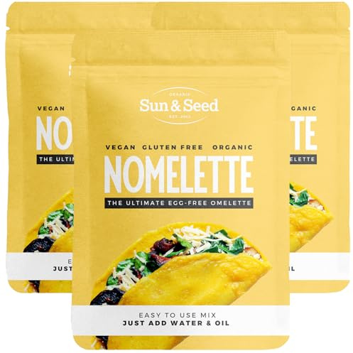Organic Nomelette Mix by Sun & Seed - 250g - Egg Free Alternative Omelette - High in Protein - Plant Based - Vegan Friendly - Makes 10 Omelettes (250g (Pack of 3))