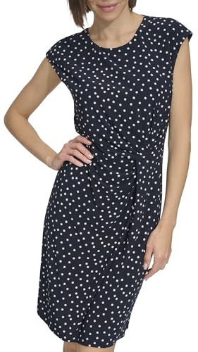 Tommy Hilfiger Damen-Minikleid mit Flügelärmeln, hoher Halsausschnitt, gedrehte Vorderseite