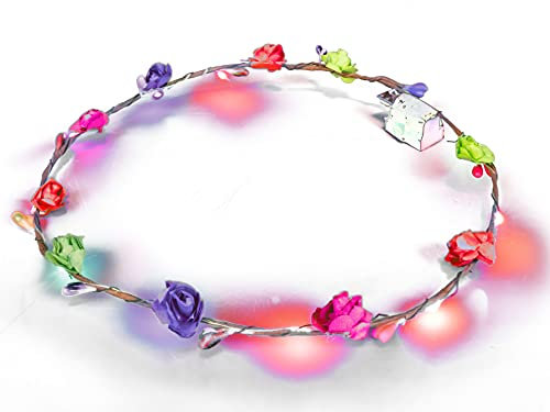 LED Blumenkranz Haarschmuck Blumen Stirnband Kopfschmuck Party Hochzeit JGA Karneval (Bunt)