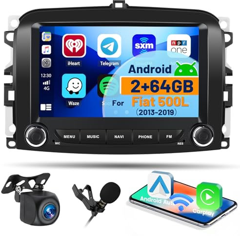 2G+64G Hikity 7 Autoradio Android 13 per Fiat 500L 2013 2014 2015 2016 2017 2018 2019 Stereo Auto Bluetooth con CarPlay Android Auto Wireless GPS WiFi DSP RDS CANBUS Mic Retrocamera