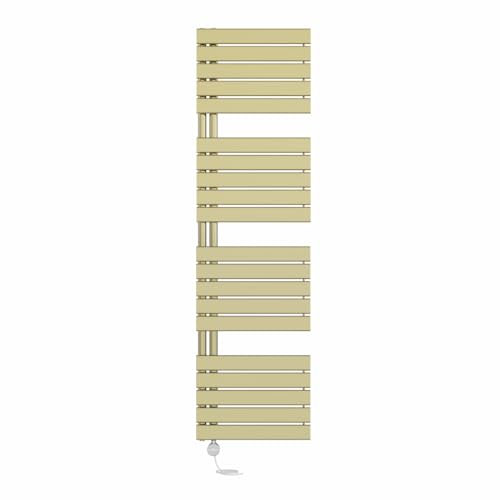 NRG Prefilled Designer Electric Heated Towel Rail Radiator Brushed Brass Thermostatic Bathroom Warmer with Touch Screen Display 1800x500mm - 1000 Watt