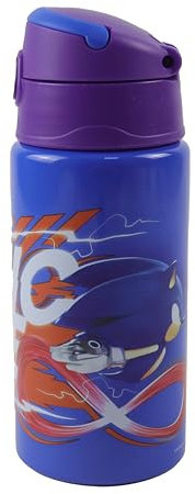 OM SUPPLIES Wiederverwendbare Aluminium-Sportflasche mit Sonic-Charakteren, 500 ml – für den Urlaub, den Schulanfang, Wassertrinken, Mittagessen für Kinder, inklusive Schlüsselanhänger (Sonic)