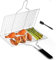 HurLuksi BBQ Grilling Basket, Stainless Steel Fish Grill Basket with Brush and Storage Bag, Barbecue Grill Rack Camping Cooking Accessories for Fish, Meat, Vegetables (Shallow Grill Basket)