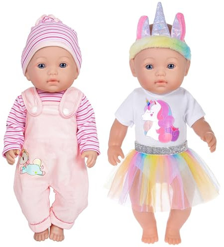ebuddy 2 Sets Mode Baby Puppe Kleidung Inkludieren Strampler Kleid Hut Stirnband für 43cm / 17 Zoll Neugeborene Babypuppen (Keine Puppe)