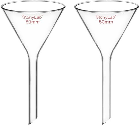 stonylab Embudo de Vidrio, Paquete de 2 Embudos de Filtro de Vástago Corto de Vidrio de Borosilicato de Pared Gruesa Cristalería de Laboratorio, Diámetro 50 mm