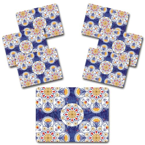 ARCA, Set di 6 Tovagliette Rettangolari in MDF, per 6 Persone, con Base in Sughero, Ideali per la Tavola, Resistenti e Durature, Decorazione Capri, 30x40 cm