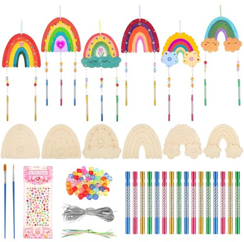 TIANCONGYUN Juego de 12 campanillas de viento de madera para niños para cumpleaños infantiles, manualidades y cumpleaños infantiles