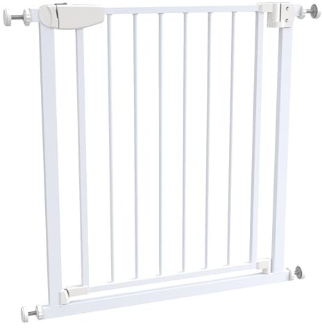 ALMAR Baby Barrera de Seguridad 75-82cm Blanco | Facil Montaje sin Tornillos para Puertas, Pasillos o Escalera para Niños o Mascotas | Valla Blanca con Sitema de Cierre Automático Giro Ambos Lados