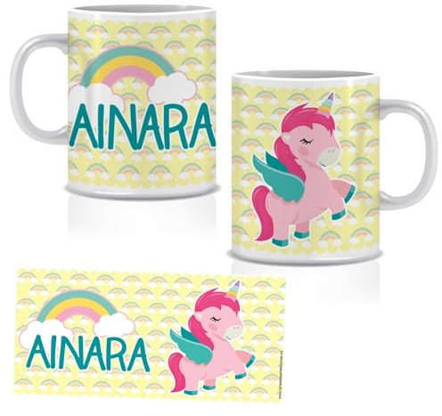 Taza de plástico personalizada. Ideal para el colegio y la guardería. VUELA AL COLE. Regalos Personalizados. Diferentes Modelos a Elegir (Unicornio)