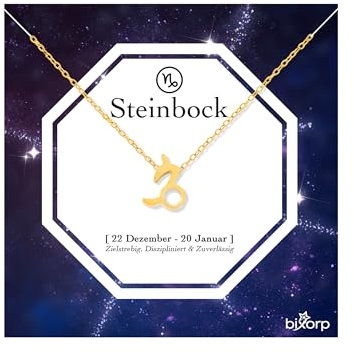Bixorp Sternzeichen Steinbock Halskette - Sternzeichen-Kette aus Edelstahl in Gold – Zodiac-Halskette auf Geschenkkarte