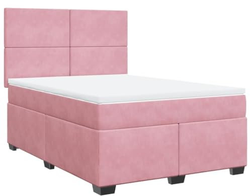 vidaXL Boxspringbett, Doppelbett mit Matratze Matratzenauflage, Bettgestell mit Lattenrost Kopfteil, Polsterbett Bett für Schlafzimmer, Rosa 140x200cm Samt