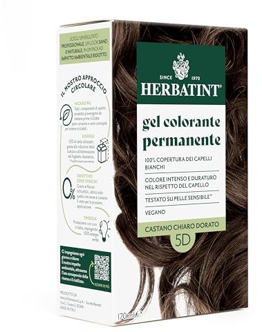 Herbatint Permanente Haarfarbe 5D Hellbraun Gold - 170 ml | Ammoniakfrei, 100% Abdeckung für weißes Haar | für empfindliche Haut, mit 8 natürlichen Bio-Extrakten
