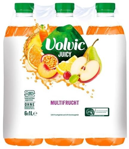 Volvic Juicy Multifrucht – Aus Multifrucht- und Karottensaftkonzentraten – Nur natürliche Aromen – 6 x 1 l