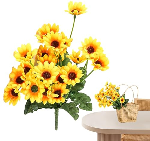 Sonnenblumen Künstliche Blumen,Gefälschte Sonnenblumen - Sonnenblumen-Kunstblumen-Set mit 24 Stück,Küchenstrauß, gelbe Blumen, UV-beständige Seidenblumenarrangements für Tischdekorationen