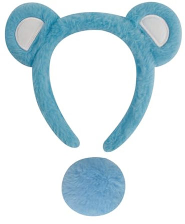 Lot de 2 serre-têtes avec oreilles d'ours en peluche - Accessoires de costume pour fête d'Halloween - Bleu