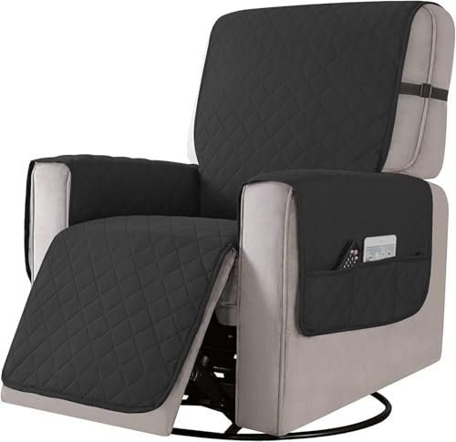 Liegesofa Sesselbezug, esselschoner Sesselauflage, Sesselschoner mit Taschen, Fernsehsessel Schutzbezug Anti-Rutsch für Zuhause mit Kindern und Haustieren Hund (Schwarz, Groß)