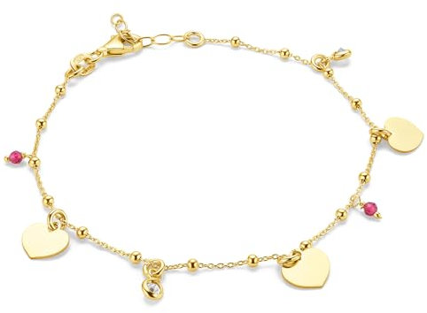 MIORE Bijoux Femme Fabriqués à la Main en Italie, Bracelet Femme Argent 925 Plaqué Or 18 K, Bracelet Argent Charms Cœur, Chaîne à Maillons 19cm, Pendentif Cœur, Chaine Argent Femme