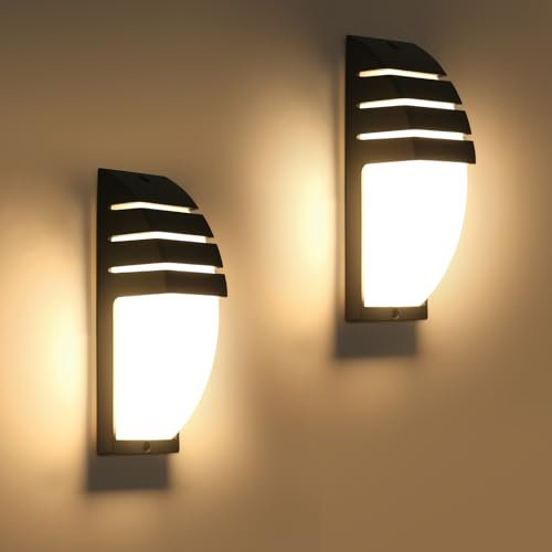 2 Pack LED Wandleuchte Außen, 12W 1300LM IP65 Wasserdichte LED Wandlampe Schwarz, 3000K Warmlicht Außenwandleuchte für Garten, Hof, Veranda, Wohnzimmer