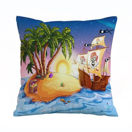 ERRTU Kissenbezug 50x50 cm, Pirat, l im Tresor mit Palmen Fantastisches Nachtleben mit Vorhängen,Dekokissen Kissenbezüge Deko Kissen Bezug Wohnzimmer Zierkissen für Sofa Stuhl Bett Garten